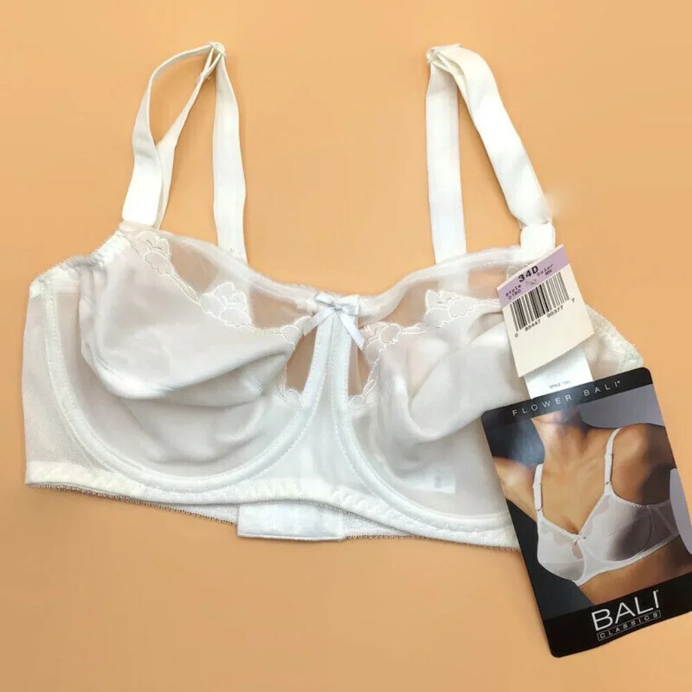 Bali Full Support Flower Bra 34D White New With Tags - Picture 2 of 7